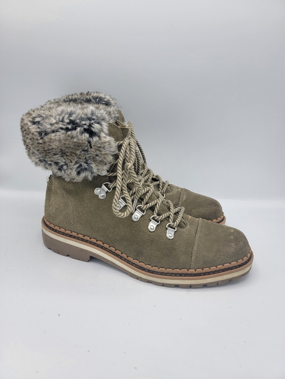 Sam Edelman Olive Suede Lace-Up Fur Cuff Ankle Boots